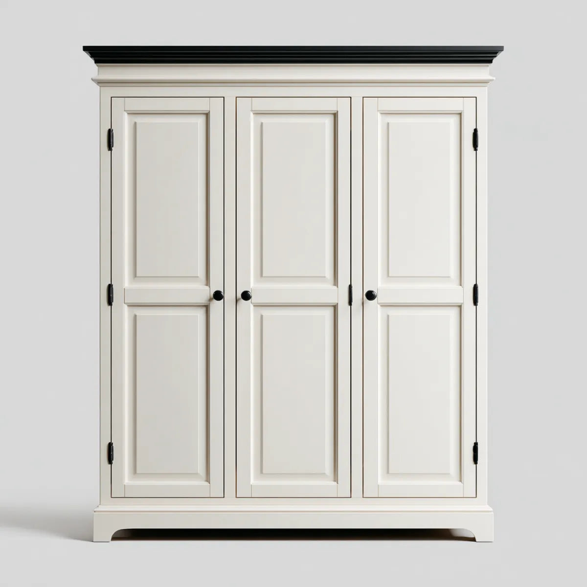 Armoire de chambre 3 portes ivoire et noir 150 x 60 x 200 cm en MDF rectangulaire