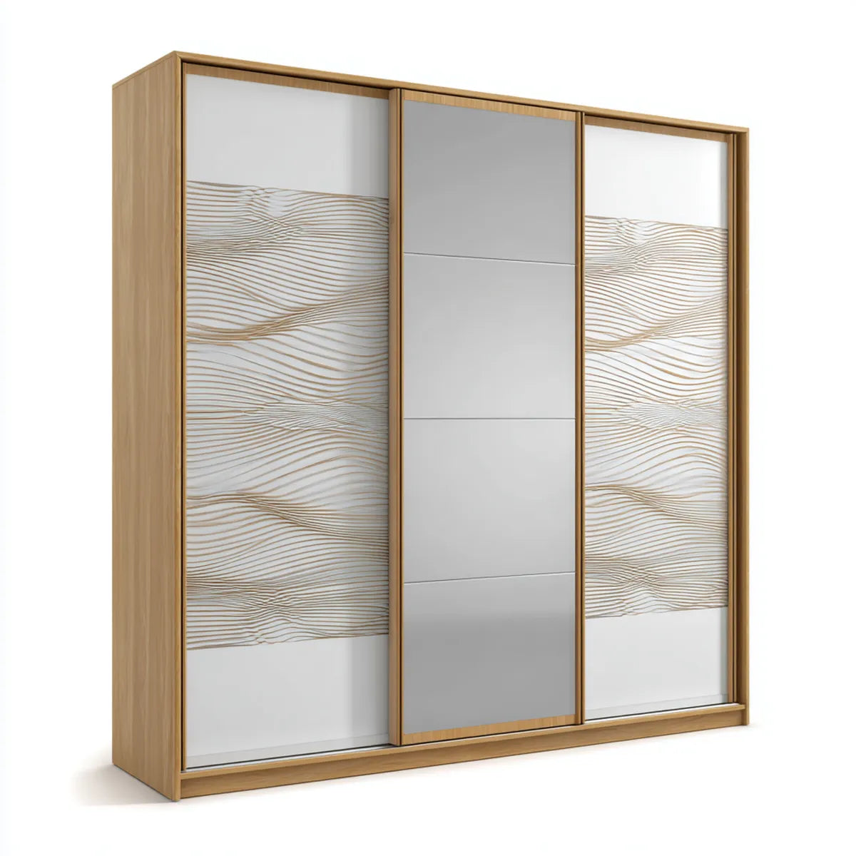 Armoire penderie 3 portes coulissantes chêne clair gris et blanc 200 x 60 x 220 cm panneaux de particules mélaminés rectangulaire