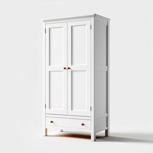 Armoire de chambre 2 portes avec tiroir blanche 80 x 50 x 180 cm en MDF rectangulaire