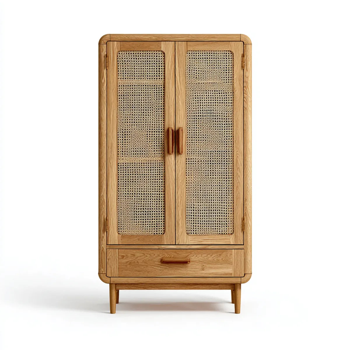 Armoire de chambre 2 portes chêne naturel et rotin 90 x 45 x 180 cm rectangulaire