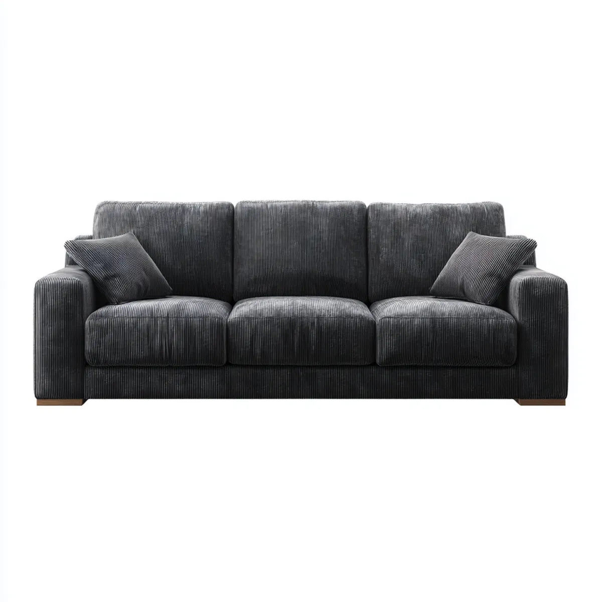 Canapé droit 3 places gris anthracite en velours côtelé polyester 220 x 90 x 85 cm