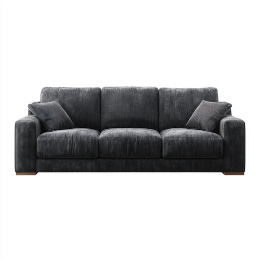 Canapé droit 3 places gris anthracite en velours côtelé polyester 220 x 90 x 85 cm