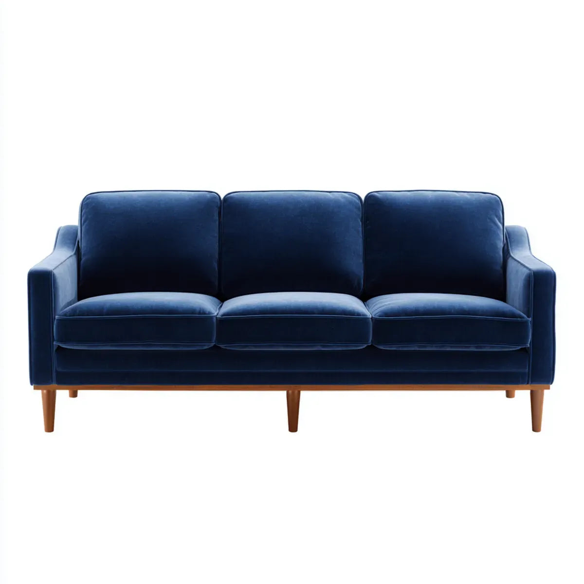 Canapé 3 places bleu marine en velours de polyester avec pieds en bois massif 200 x 85 x 85 cm
