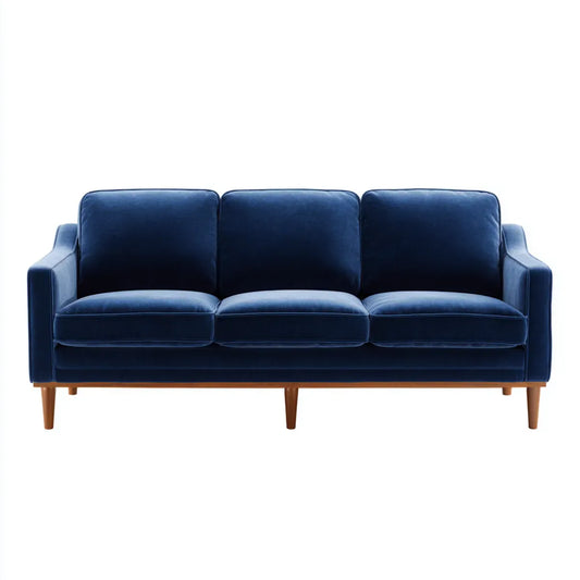 Canapé 3 places bleu marine en velours de polyester avec pieds en bois massif 200 x 85 x 85 cm