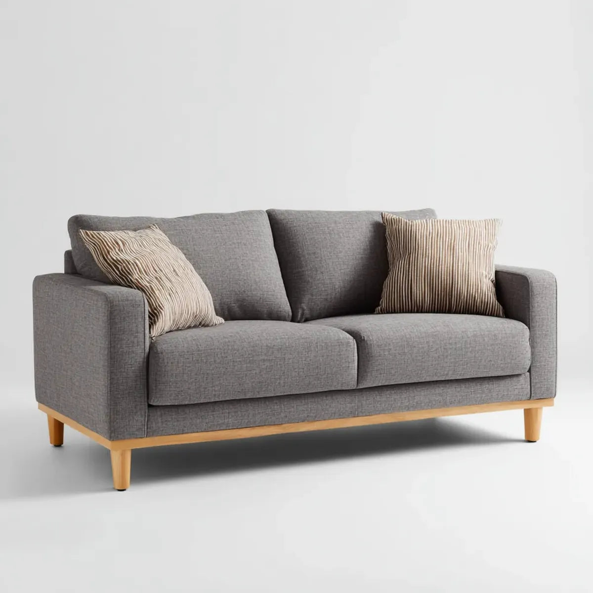 Canapé droit 2 places gris en polyester avec pieds en hévéa massif 178 x 82 x 84 cm