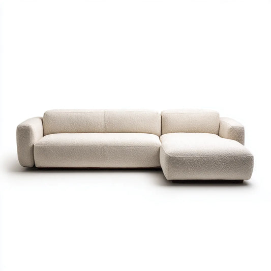 Canapé d'angle 3 places avec méridienne droite écru 270 x 165 x 72 cm polyester bouclé forme L
