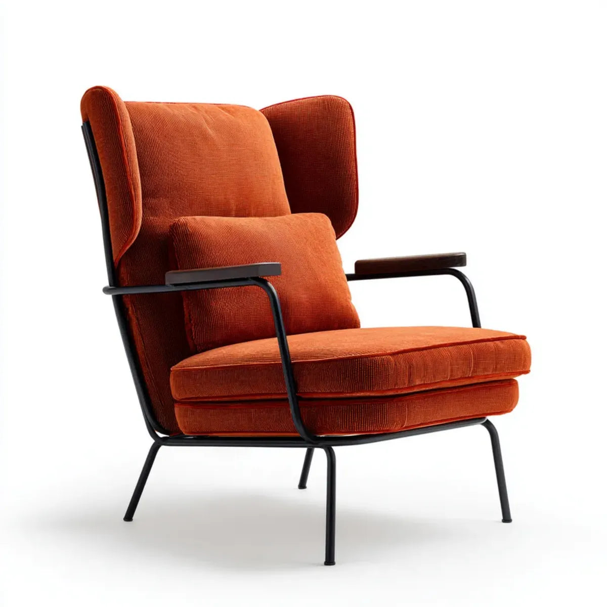 Fauteuil de salon orange en velours côtelé polyester avec structure acier 75 x 82 x 90 cm