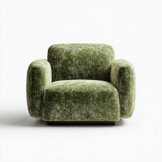 Fauteuil de salon vert olive en velours de polyester 95 x 88 x 78 cm à accoudoirs arrondis