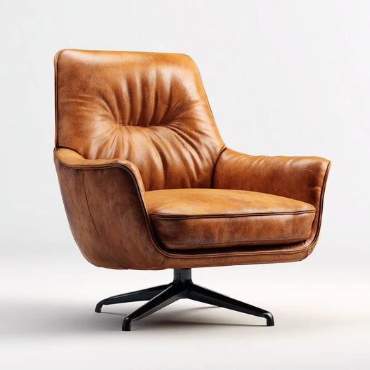 Fauteuil pivotant marron en cuir PU avec piètement étoile noir 76 x 82 x 92 cm