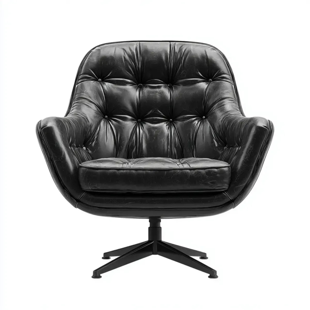 Fauteuil pivotant noir en cuir synthétique PU capitonné 86 x 85 x 94 cm