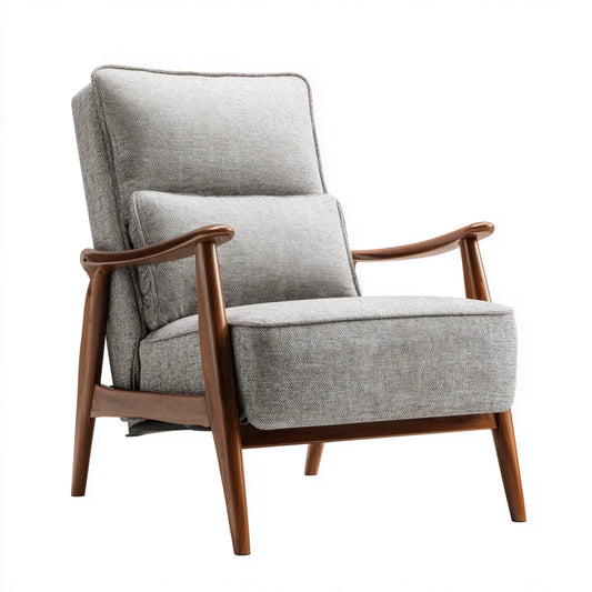 Fauteuil relax inclinable gris 78 x 90 x 100 cm en polyester et bois d'hévéa massif