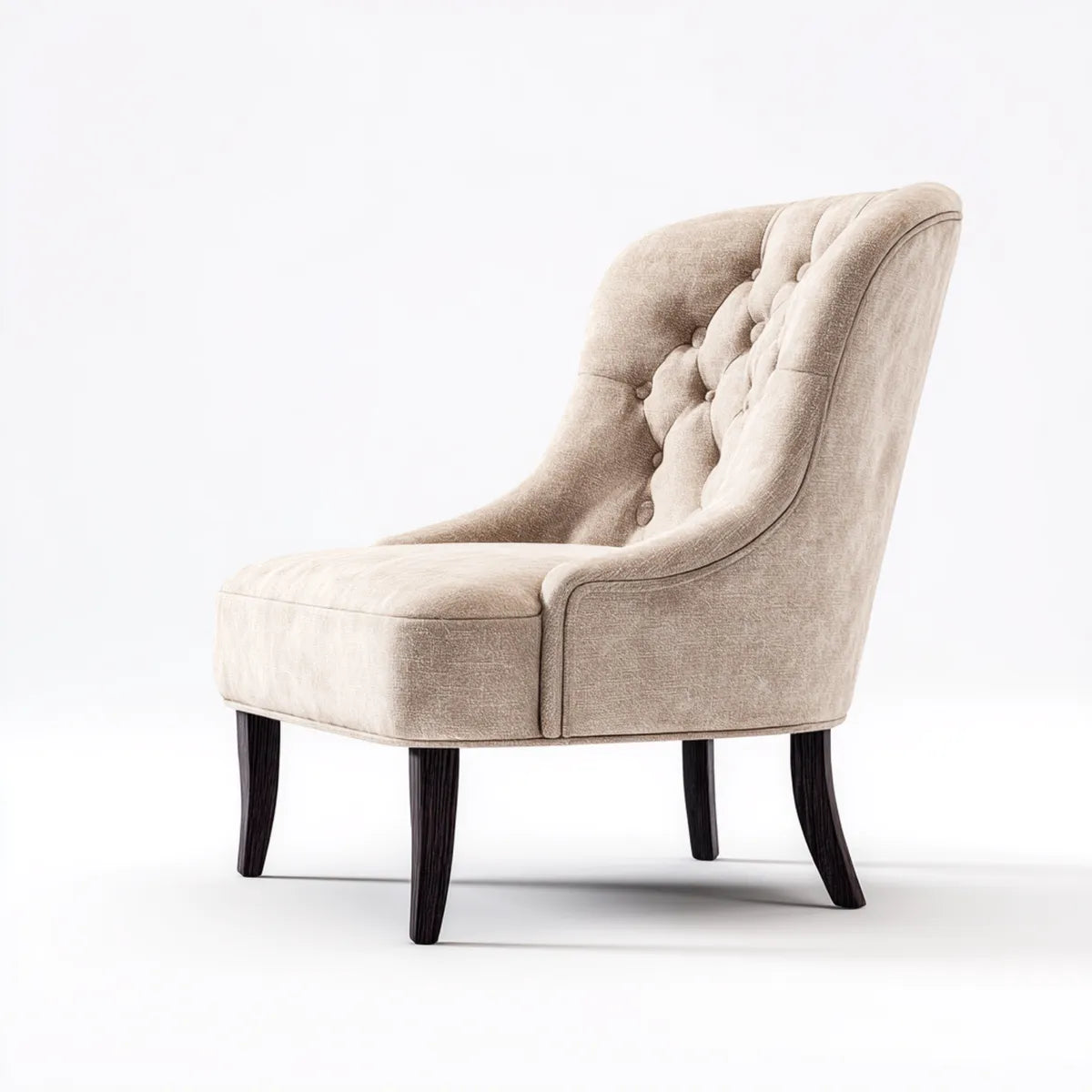 Fauteuil à dossier haut capitonné beige 73 x 88 x 100 cm en polyester avec pieds en hévéa massif forme enveloppante
