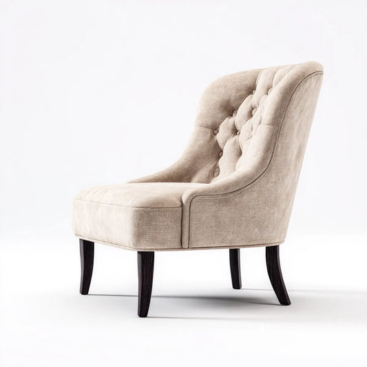 Fauteuil à dossier haut capitonné beige 73 x 88 x 100 cm en polyester avec pieds en hévéa massif forme enveloppante