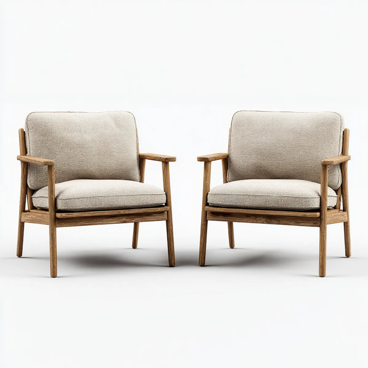 Lot de 2 fauteuils de salon beige en polyester avec structure en hévéa massif 65 x 75 x 80 cm
