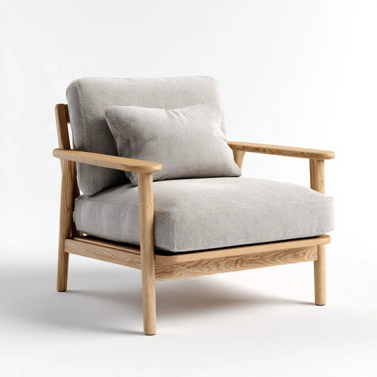 Fauteuil de salon gris clair en chêne massif avec coussins rectangulaires 74 x 78 x 80 cm