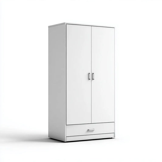 Armoire de chambre 2 portes et 1 tiroir blanche 80 x 50 x 180 cm en panneaux de particules rectangulaire