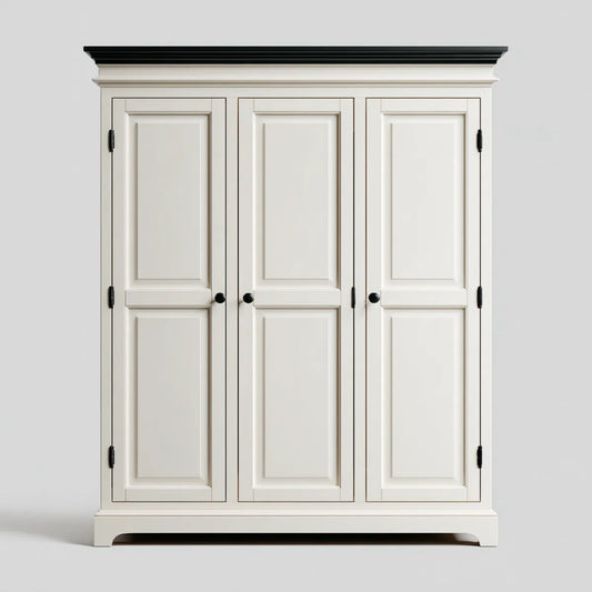 Armoire de chambre 3 portes ivoire et noir 150 x 60 x 200 cm en MDF rectangulaire