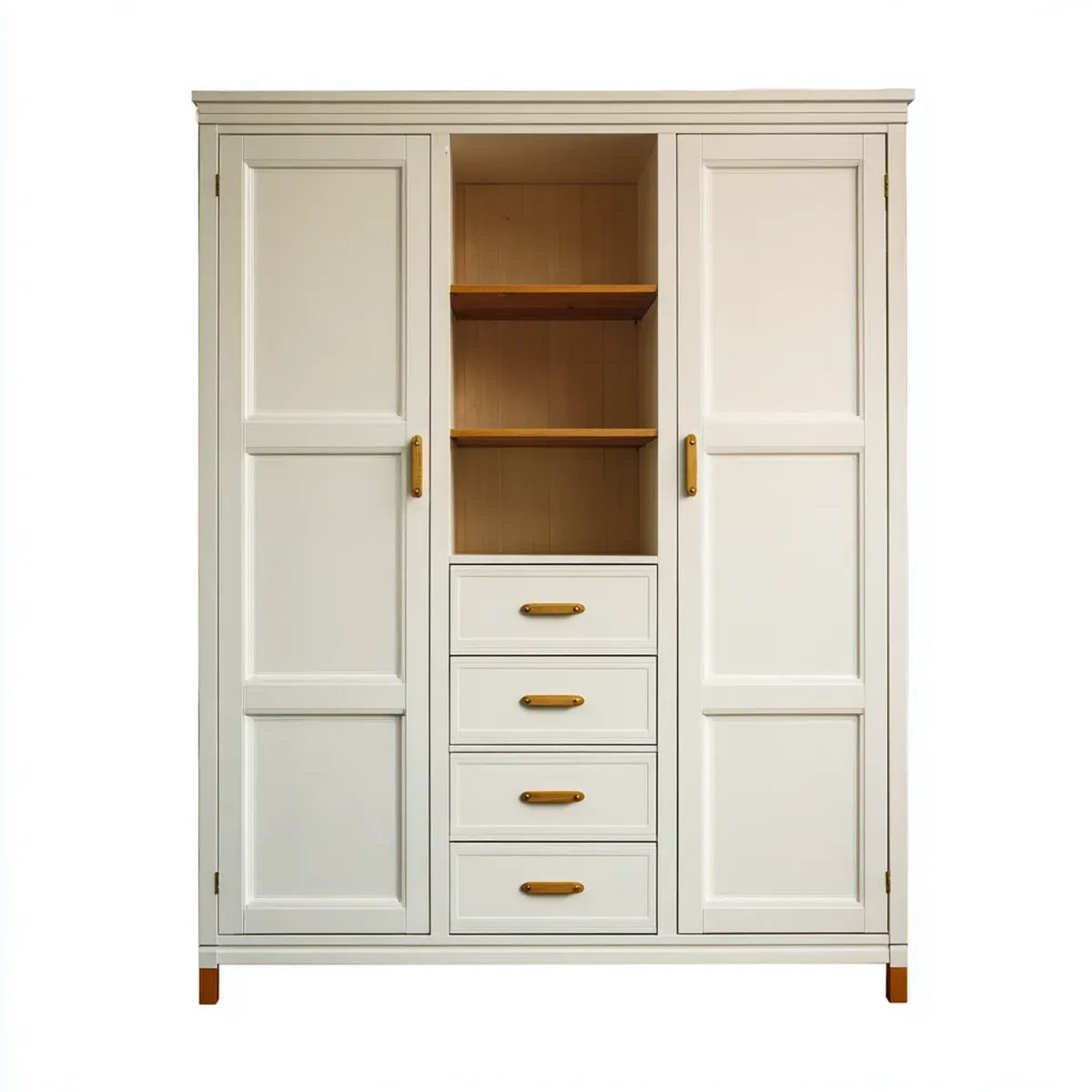 Armoire de chambre 2 portes 4 tiroirs ivoire 140 x 55 x 200 cm panneaux MDF rectangulaire