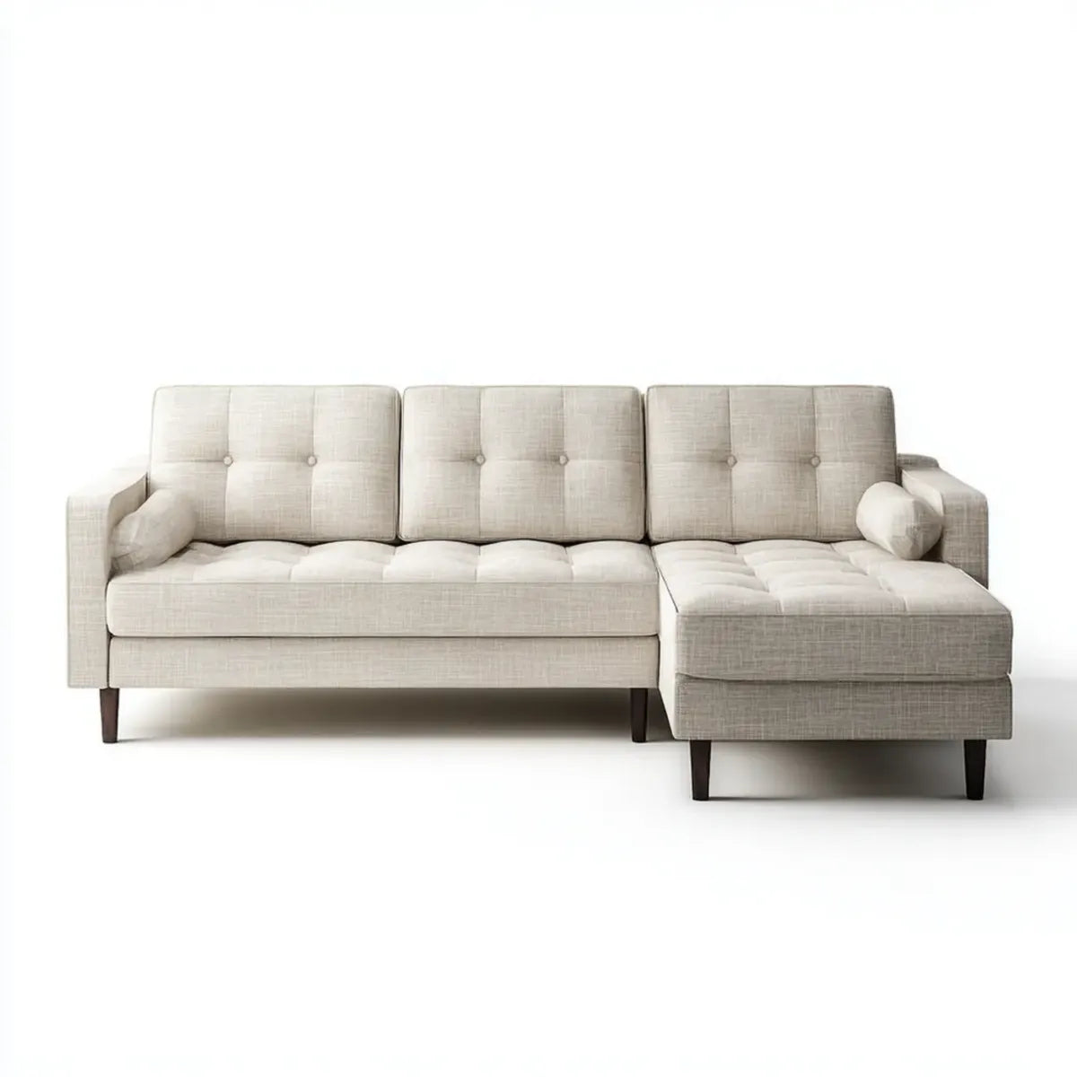 Canapé d’angle 3 places beige en polyester avec méridienne droite 225 x 151 x 86 cm