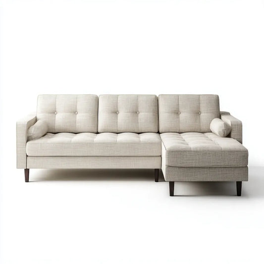 Canapé d’angle 3 places beige en polyester avec méridienne droite 225 x 151 x 86 cm