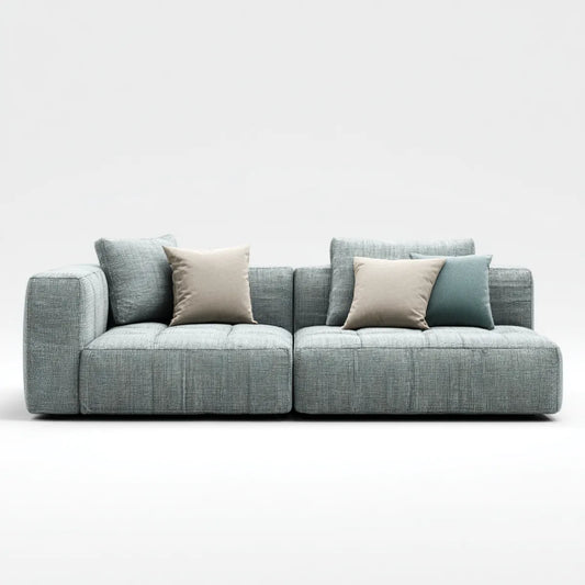 Canapé 2 places droit bleu gris 220 x 95 x 82 cm en polyester et mousse