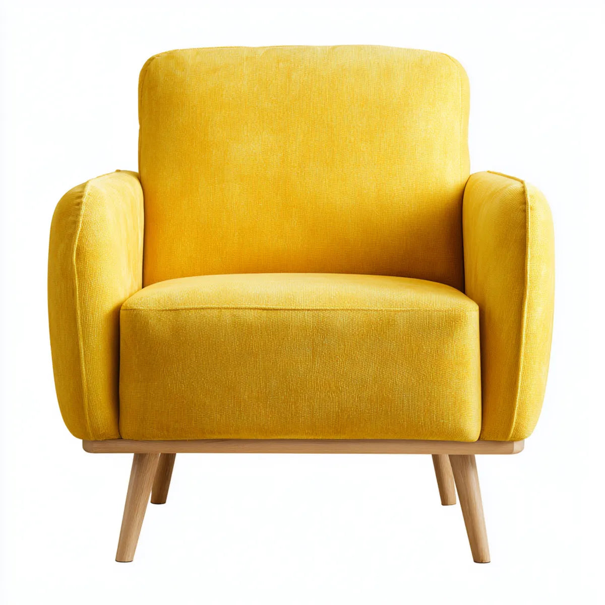 Fauteuil de salon jaune en polyester avec pieds en bois massif 75 x 80 x 90 cm