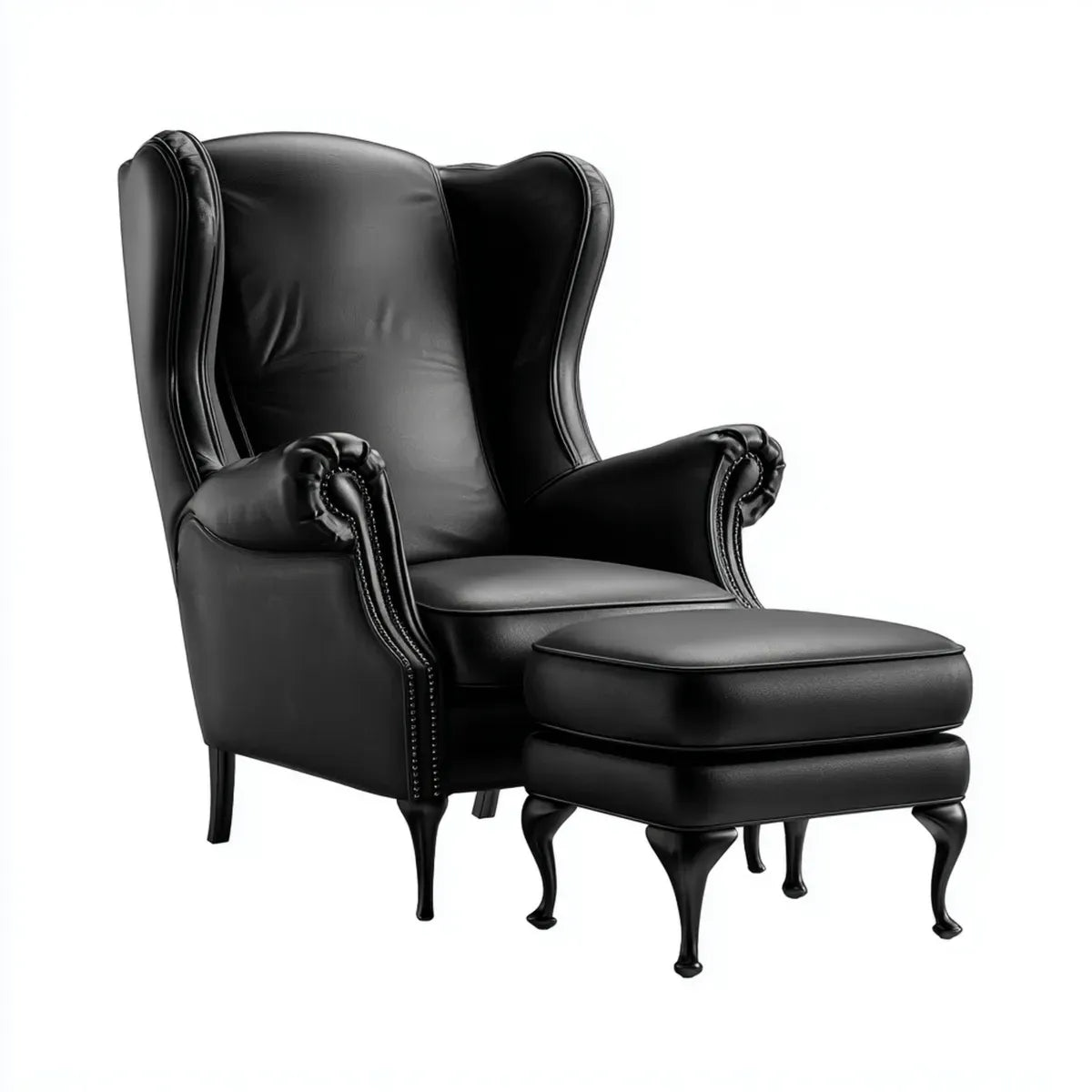 Fauteuil bergère avec repose-pieds noir en cuir synthétique PU 82 x 88 x 110 cm