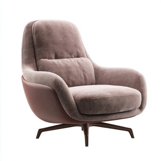 Fauteuil de salon pivotant taupe et marron foncé en polyester et PU forme arrondie L 82 x P 85 x H 98 cm